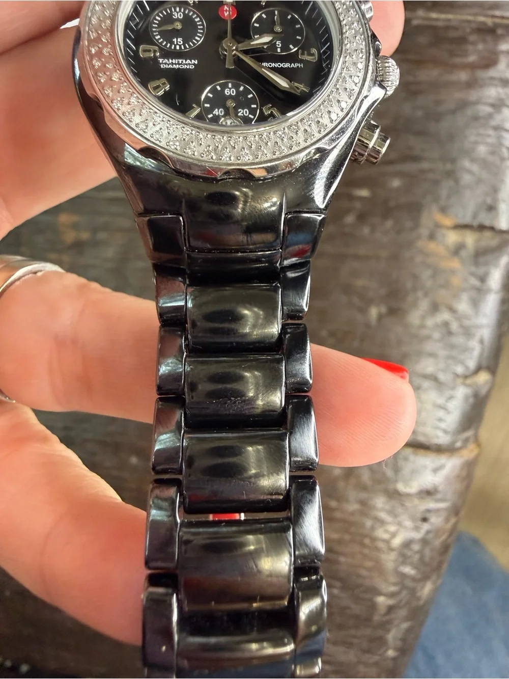 Michele Tahitian Diamond black ceramic chronograph watch with COA